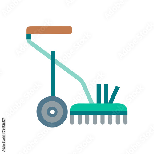 Flat design illustration of a wheeled weeding tool for garden maintenance