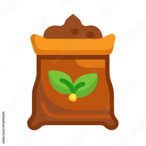 Sack of earth with sprouting leaves as symbol of nature and growth