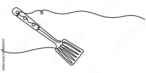 Continuous one line drawing of spatula. Single line of spatula illustration, minimalist outline. 