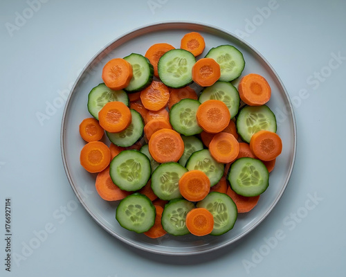 Fresh Sliced Carrots and Cucumbers on a Plate – Healthy Vegetable Salad Concept