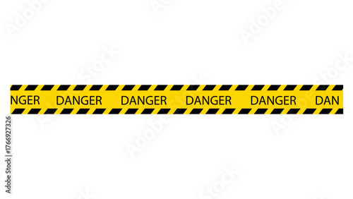 Hazard black and yellow striped ribbon, write "danger". Caution tape of warning signs.