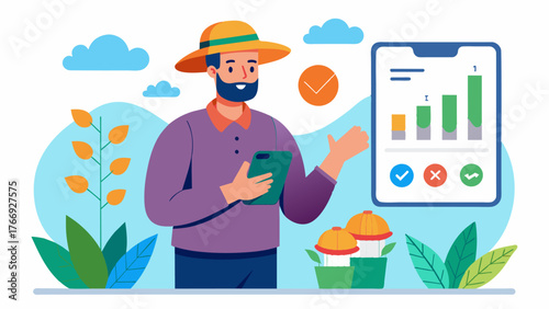 A mobile app that uses AI to analyze market trends and predict future prices for different crop commodities helping farmers make informed decisions about their crops.. Vector illustration
