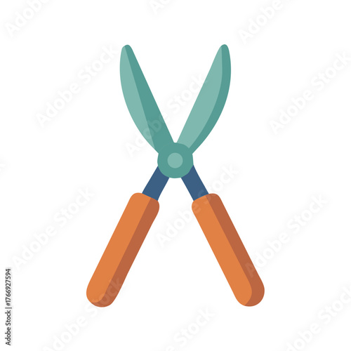 Flat design illustration of garden shears on black background, gardening concept