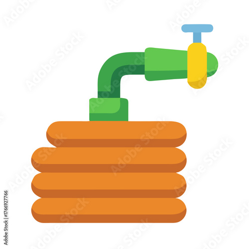 Illustration of a garden hose wrapped on a black background in flat style