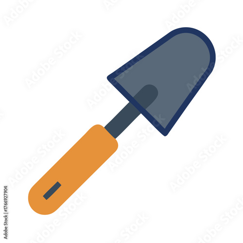 Illustration of a single hand trowel gardening tool isolated on black backdrop.