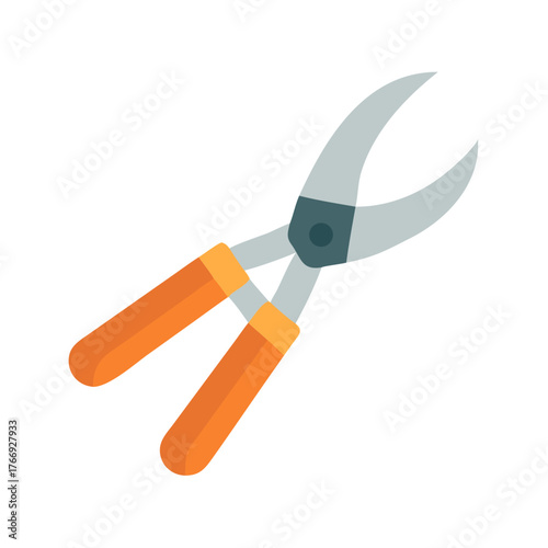 Illustration of a grey pruner with orange handles for gardening tasks