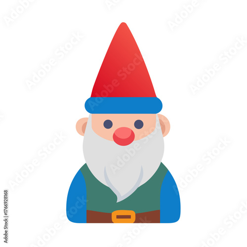 Cheerful gnome illustration with red hat and white beard on black background
