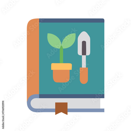 Gardening guide stock image with plant, shovel, and bookmark in simple graphic style