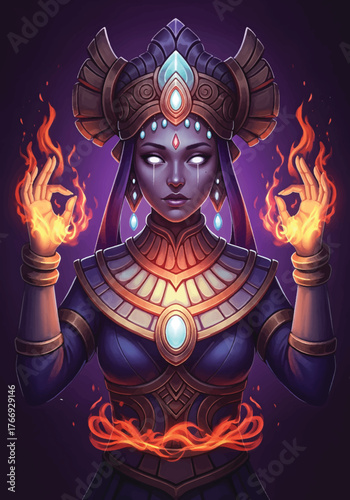 Mystical Fire Mage Portrait of a Fantasy Sorceress with Flames Glowing
