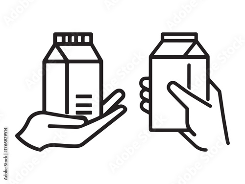 Hand holding a milk bottle icon. 
