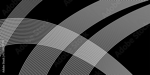 Abstract white geometric pattern of intersecting lines. Square line blend halftone. Design geometric element. Black background with pixelated horizontal lines of different sizes. black screen.