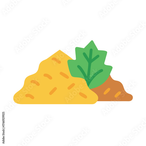 Colorful Soil Composition with Vibrant Green Leaf in Flat Design Isolated