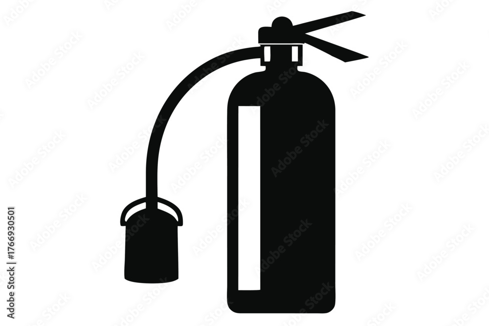 Obraz premium A sleek black fire extinguisher icon displays its unique hose and nozzle assembly