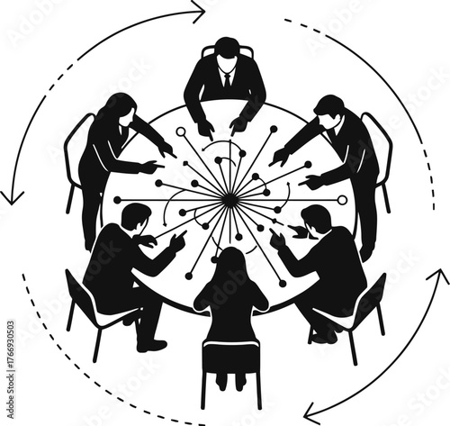 Modern Silhouette Vector of Small Group Collaboration at Table