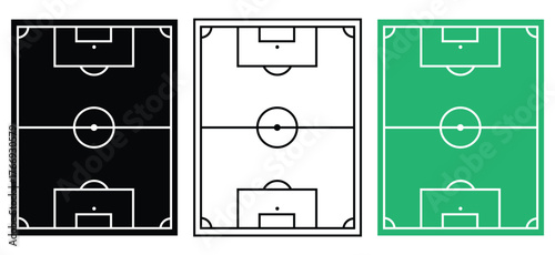 Dynamic soccer field layouts in black white and green offer versatile strategic planning options for sports enthusiasts and coaches