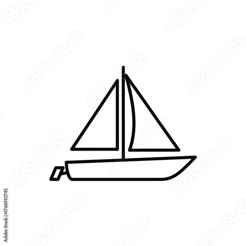 Sailboat Icon, Simple Outline of Yacht Vessel for Sailing and Marine Transport Concept