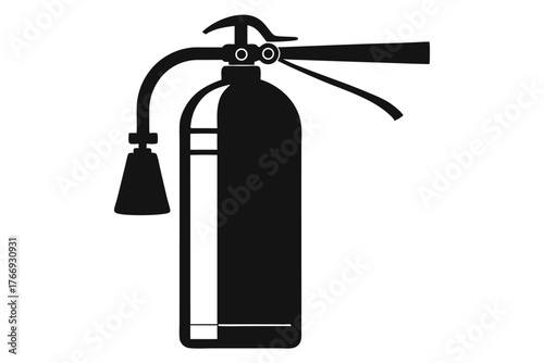 Safety element showing the black and white silhouette of fire extinguisher on a plain background