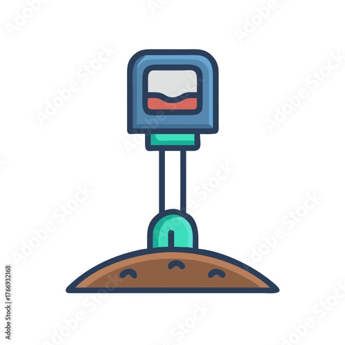 Stylized icon depicting blood test equipment in a soil mound on black