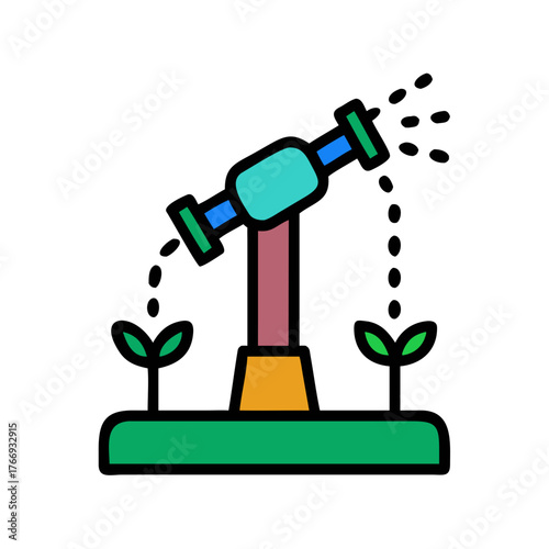 Whimsical Telescope Illustration on Black Background with Colorful Geometric Shapes and Stylized Leaves