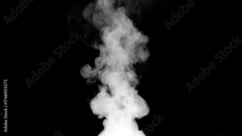 A monochrome image showing a plume of white smoke rising against a black background view