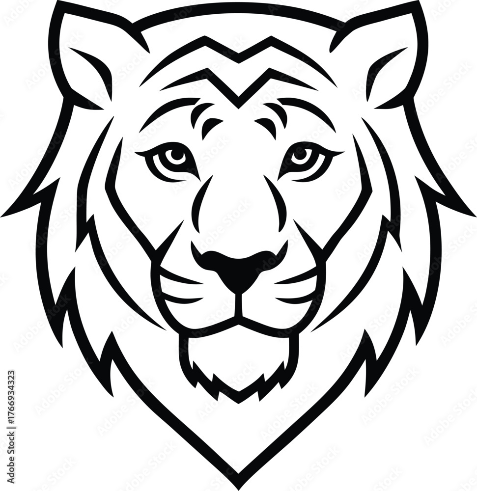 Obraz premium Bold black and white tiger face graphic design silhouette