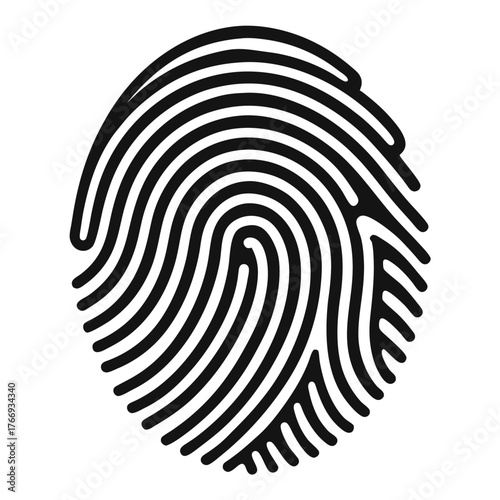 Detailed black fingerprint pattern showcases unique individual identification symbol on plain background