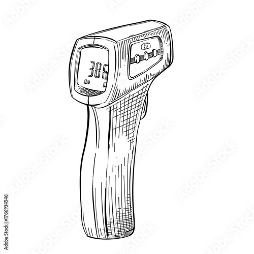 Infrared thermometer vector line art hand drawn illustration 