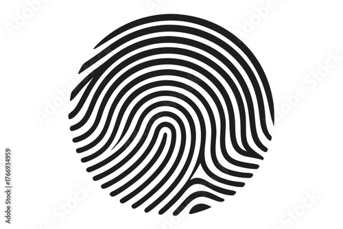 Black fingerprint pattern exhibiting unique identity on a clean white background perfectly