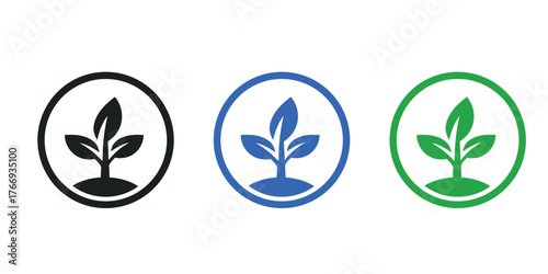 Set of green eco icons with leaves nature and environment symbols