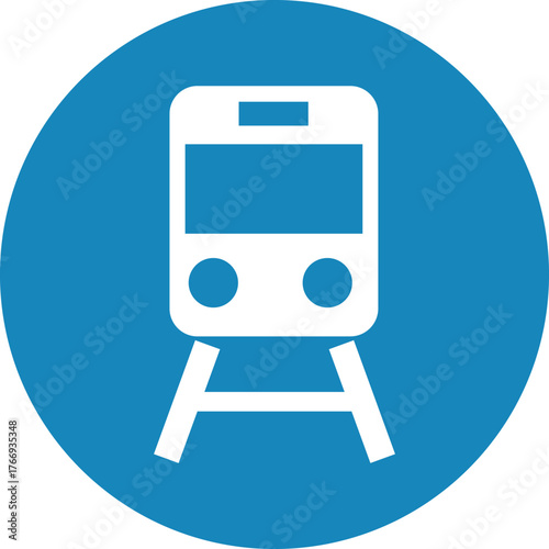 Train icon on blue circle isolated on white background . Train station icon . Vector illustration
