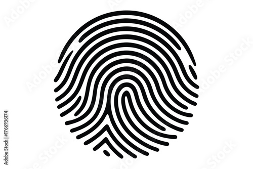 Black fingerprint swirls rhythmically, creating unique biometric identification against a clean, minimalist white backdrop