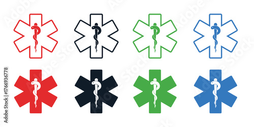 Emergency Medical Services Symbol Variation: A symbolic array of vibrant, emergency medical services symbol. Displaying the internationally recognized emblem of healthcare readiness.
