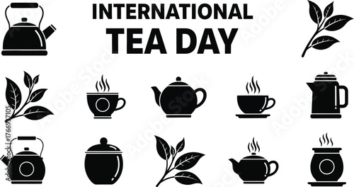International tea day vector illustration for greeting card, poster, banner, logo, icon and print design element