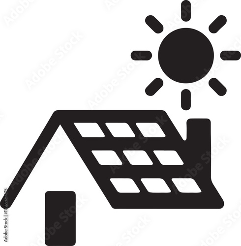  Renewable energy house roof panel icon representing solar power and sustainable eco home concept.