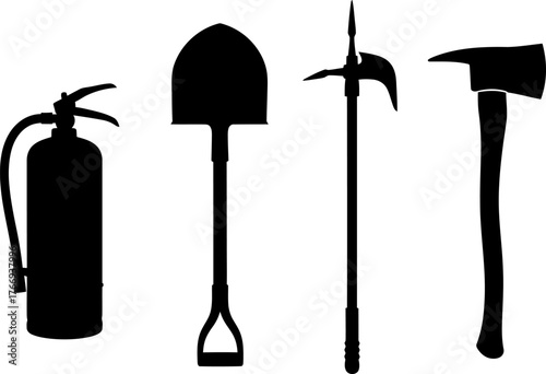 set of tools, fire fighter tools equipment