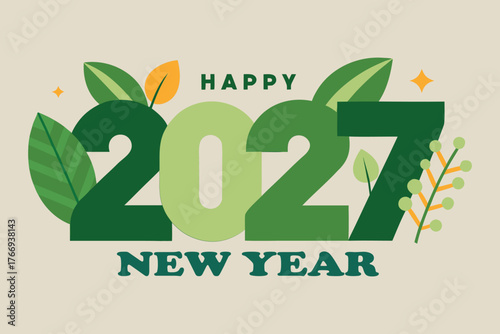 Happy New Year 2027 Nature Green Gradient Eco Design