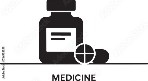 Illustration of medicine bottle and pill
