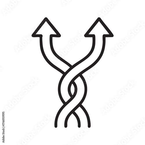 Intertwined arrows depicting connection divergence and a complex pathway forward