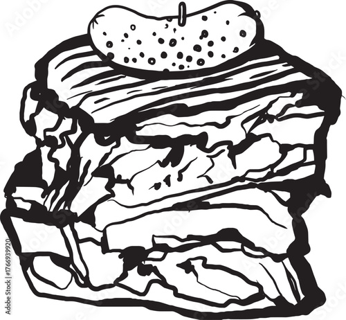 Cuban sandwich Hand drawn vector illustration. Black and white graphics on a white background