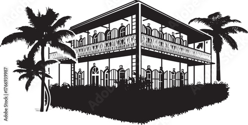Ernest hemingway home Hand drawn vector illustration. Black and white graphics on a white background