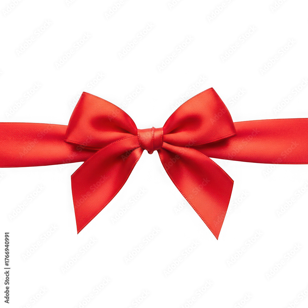 Fototapeta premium Elegant red satin ribbon bow close-up for gift wrapping and celebrations isolated on transparent background