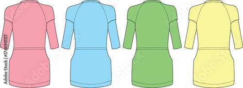 Fashionable Tunic Dress Vector Illustration in Pink, Blue, Green & Yellow