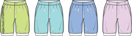 Colorful Children's Shorts Set Fashionable Apparel Illustrations for Designers
