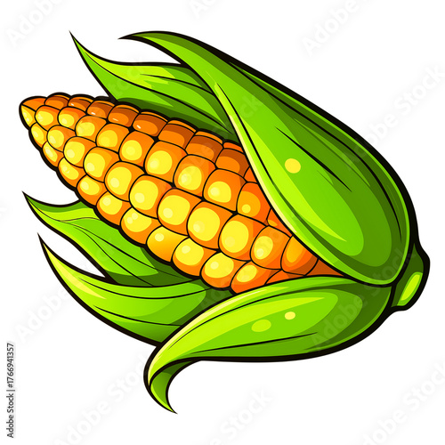 Fresh corn with vibrant green leaves, perfect for summer harvest and farm designs