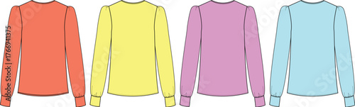 Color options of women's long-sleeved shirts in various shades for fashion design and apparel