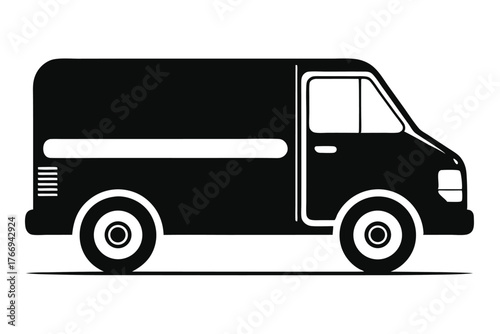 A solid black delivery vehicle presents a streamlined appearance on a white background