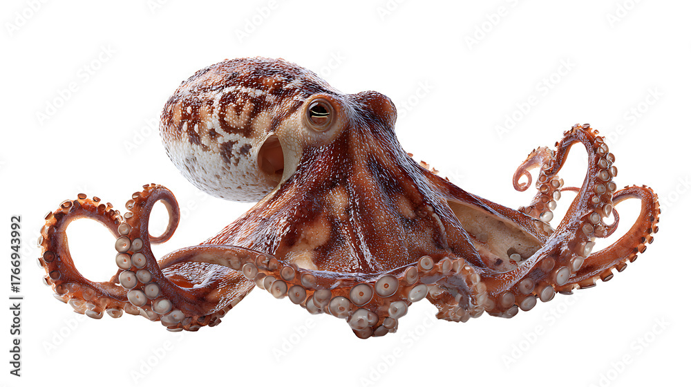 Fototapeta premium Realistic octopus with detailed tentacles isolated on a white background