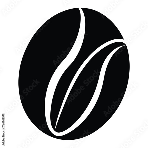 Single coffee bean displays white curves over black shape, perfect for design