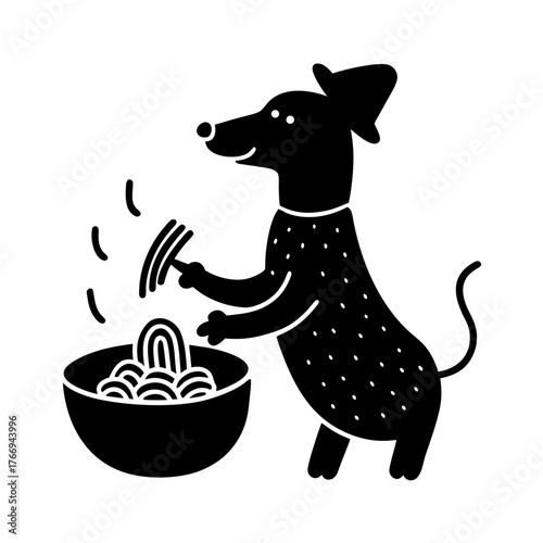 dog wearing chef hat cooking spaghetti chaos mem