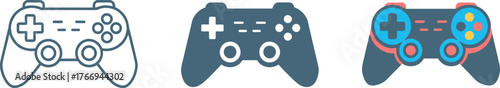 Gamepad icons for gaming and entertainment technology devices controller for video games three styles